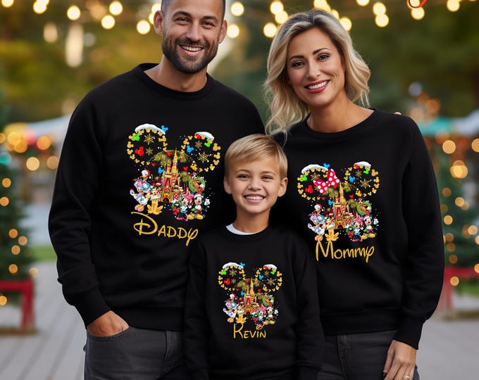 Custom Mickey and Minnie Christmas Sweatshirt, Family Disneyworld, Disney Trip Shirt, Xmas Family Gift