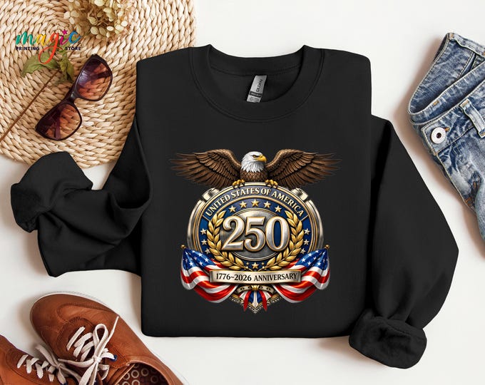 United States 250th Anniversary Sweatshirt, America 1776-2026 Hoodie,  Eagle with US Flag and Cross Sweater