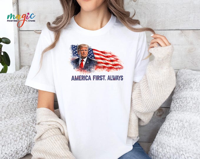 America First, Always Shirt, Freedom for Iran Shirt, Political Tshirt, USA Israel and Iran, Patriotic Trump Shirt with USA Flag
