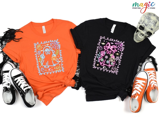 Halloween Neon Color Shirt for Boy and Girls, Halloween Matching Shirts, Neon Ghosts Shirt, Spooky Season Shirt for Youths, Halloween Gift