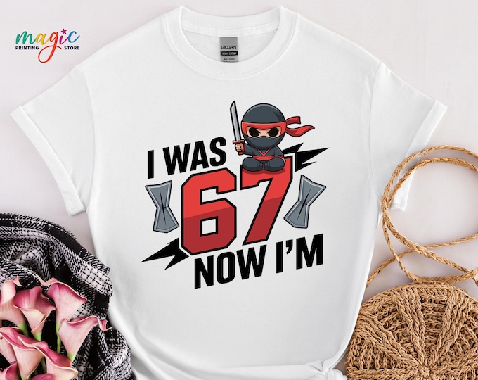 I Was 6 Now I'm 7 Ninja Shirt, 7th Birthday  Tee, Six Seven Japanese Style Kawaii Tshirt, Kids Birthday Party Gift