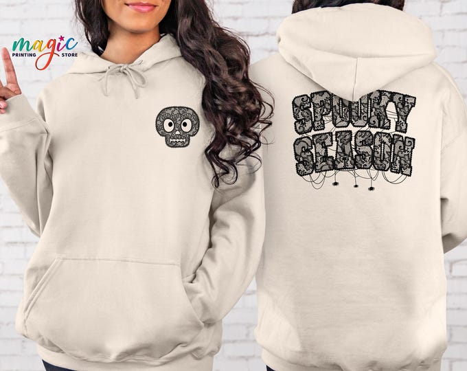 Spooky Season Sweatshirt, Skull Halloween Sweatshirt, Halloween Bat Hoodie, Gift for Halloween, Spooky Vibes Sweatshirt, Ghost Sweatshirt