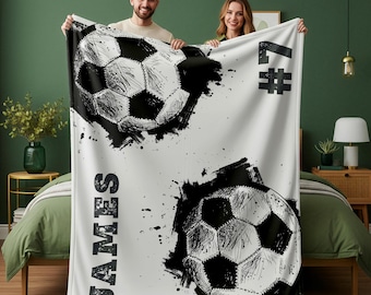 Personalized Soccer Blanket, Custom Name Football Throw, Soccer Player Gift, Sports Lover Gift