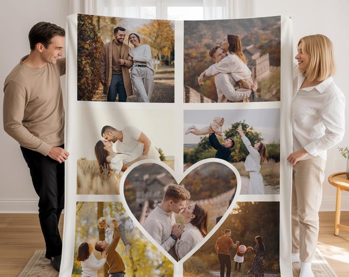 Custom Photo Collage Blanket, Personalized Picture Blanket, Family Blanket with Unique Moments Photo, Blanket Gift for Couple