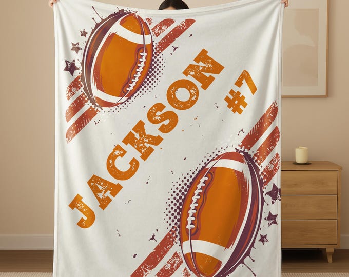 Custom Name Sports Blanket, Personalized Blanket with Name and Number, Custom Game Day Blanket, Blanket Gift for Player