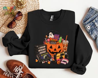 Vintage 90s Halloween Sweater, Nostalgia Spooky Season Sweatshirt, Retro Horror Supplies Gift