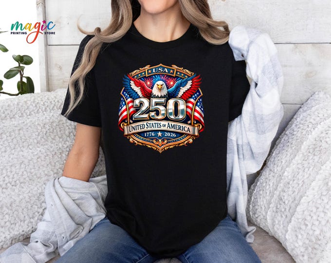 250 Years USA Shirt, Patriotic Eagle Tshirt, Red White and Blue Tee, 1776 202 Independence Day Gift