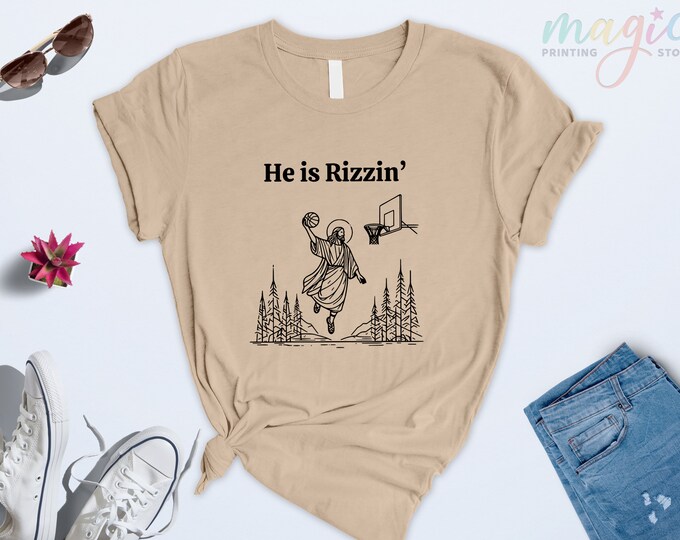 He Is Rizzin' Shirt, Funny Jesus Shirt, Humor Easter Shirt, Christian Easter Shirt, Easter Gift, Easter Day Outfit, Jesus Basketball Shirt