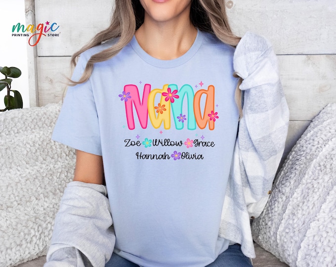 Custom Name Mama Nana Gigi Mimi Floral Shirt, Personalized Mother's Day Tshirt, Family Matching Tee