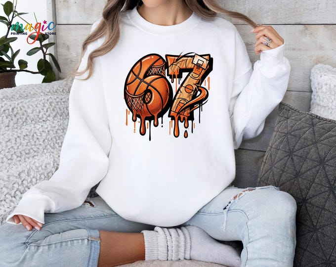 Basketball Number 67 Sweatshirt, Basketball Team Gifts, Basketball Game Day Sweater, Trendy Sports Fan Hoodie