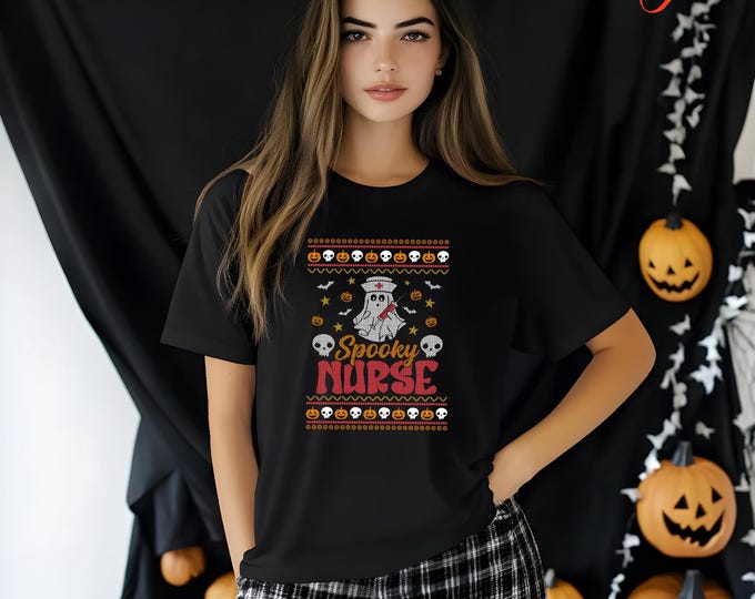 Spooky Ghost Nurse Tshirt, Ugly Halloween Shirt, Halloween Gift for Nurse, Halloween RN Shirt, Nurse Life