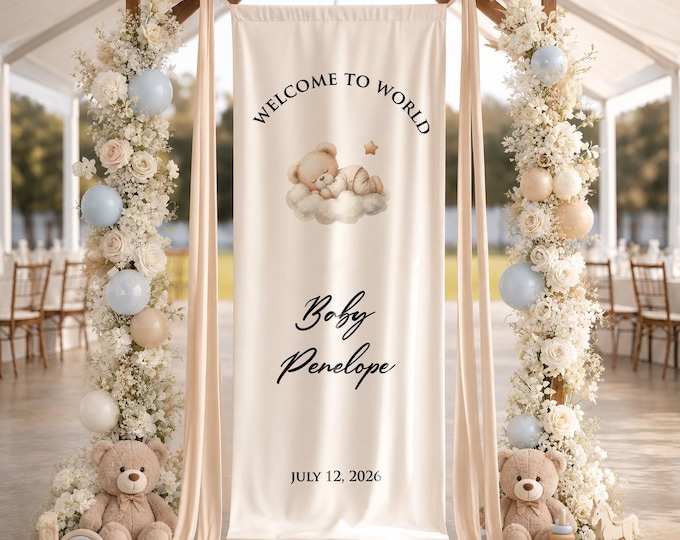 Custom Fabric Baby Shower Banner Welcome Sign, Personalized Event Backdrop Sign