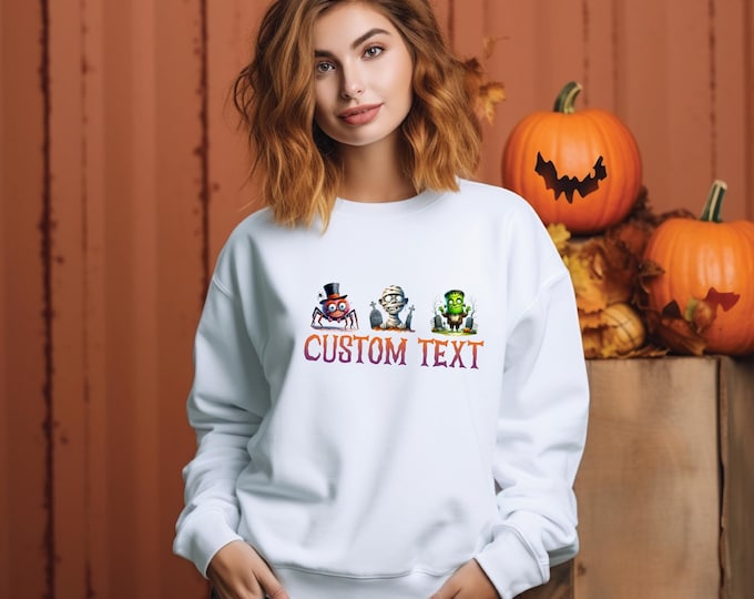 Custom Halloween Text Sweatshirt, Horror Characters Sweater, Horror Movie Sweatshirt, Halloween Costume Sweatshirt, Funny Halloween Gift
