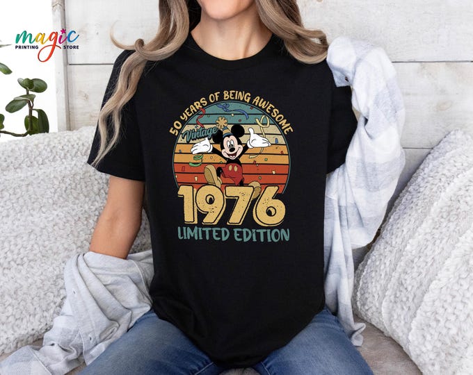 Vintage 1976 Limited Edition Shirt, Mickey 50th Birthday Tshirt, Disneyland 50th Birthday Gift, 50th Birthday Party Tee