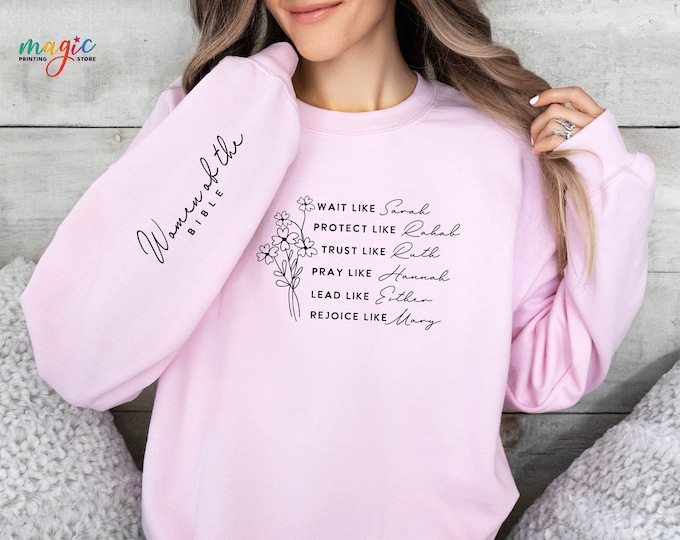 Women of the Bible Sweatshirt, Bible Verse Hoodie, Floral Religious Quotes, Motivational Sweater,Inspirational Women,Christian Gifts for Her