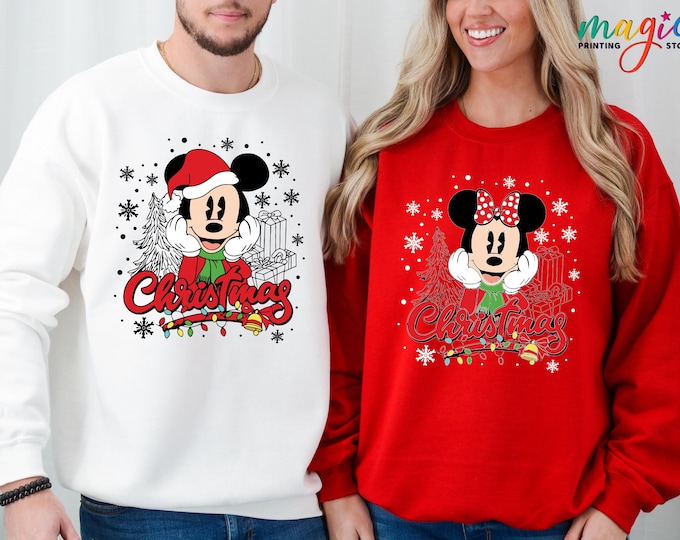 Mickey and Minnie Christmas Sweatshirt, Christmas Couple Gifts, Family Xmas Holiday Sweater, Disneyland Trip Shirt