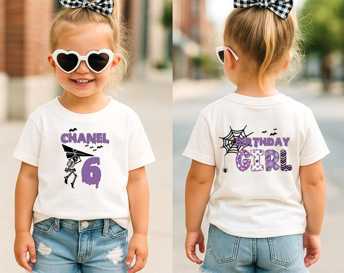 Custom Name Halloween Birthday Girl Tshirt, Personalized Birthday Girl Shirt, Spooky Season Girl Birthday Shirt, Halloween Alphabet Shirt