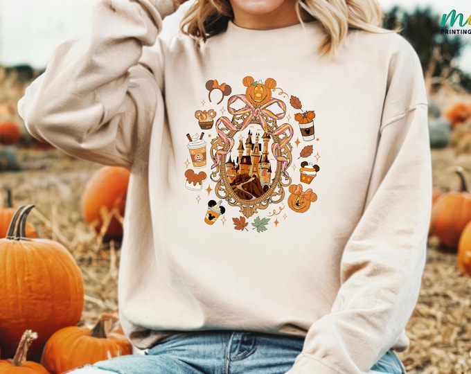 Mouse Pumpkin Sweatshirt, Halloween Coffee Lover Sweater, Coquette Magical Castle Sweatshirt, Autumn Mouse Pumpkin Sweatshirt,Tis the Season