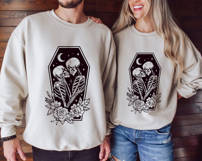 The Lovers Skeleton Sweatshirt, Halloween Couple Sweatshirt, Funny Couple Gifts, Valentines Gifts For Her,  Valentines Gifts For Him