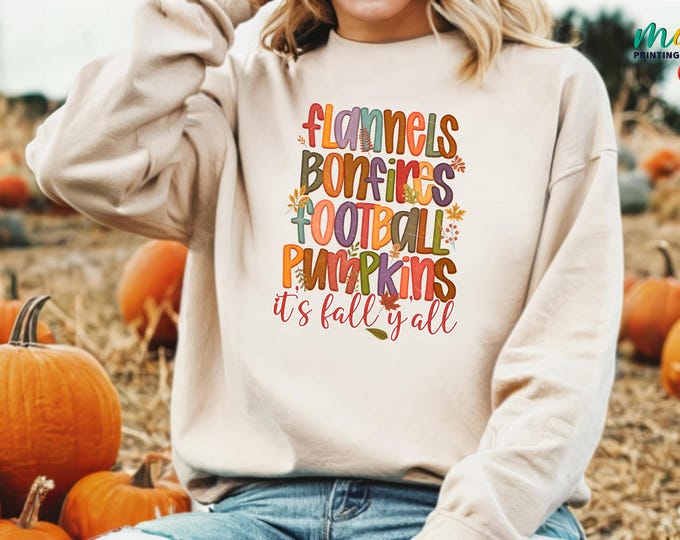 Football Pumpkins Sweatshirt, Retro It's Fall Y'all  Sweater, Fall Vibes Football Sweatshirt,Touch Down Season Sweatshirt,Thanksgiving Gift