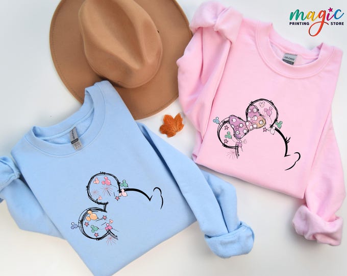 Disney Valentine Sweater, Pink Bow Mouse Ear Sweatshirt, Romantic Gift for Him and Her, Disneyland Couple Hoodie