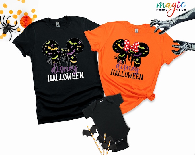Disney Halloween Couple Tshirt, Disneyland Halloween Gift for Family, Mickey and Minnie Halloween Shirt, Family Matching Halloween Tees