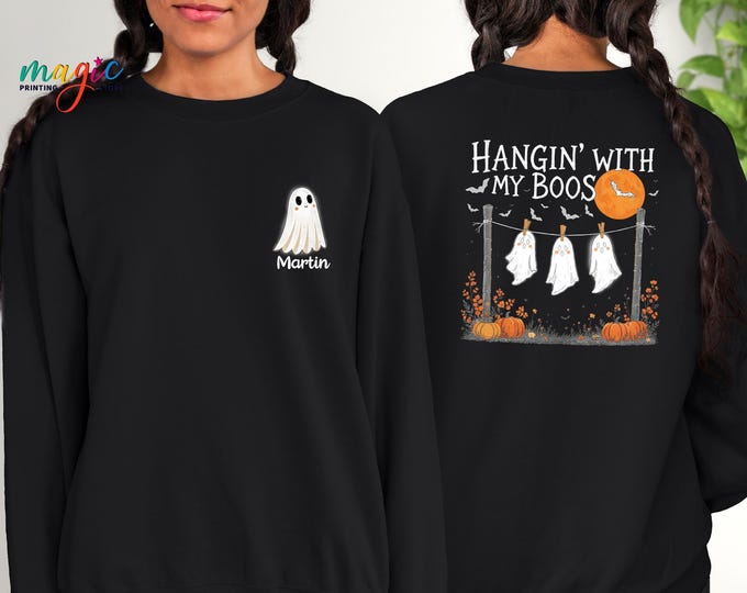 Personalized Halloween Ghost Sweatshirt, Retro Halloween Shirt, Halloween Ghost Hoodie, Halloween Gift for Family, Spooky Season Sweater