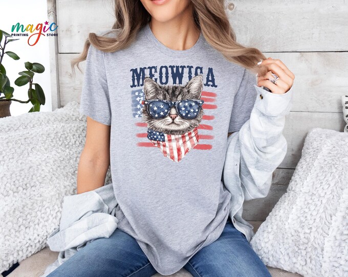 Meowica 4th of July Shirt, Patriotic Cat Shirt, Fourth Of July Cat Shirt, USA Cat Shirt, Red, White, Blue Cats Shirt, Independence Day Shirt