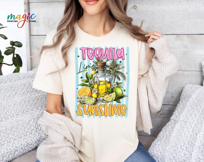 Tequila Lime and Sunshine Shirt, Funny Summer Drinking Tshirt, Beach Life Tee, Vacation Gift