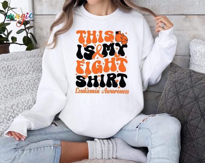 This is My Fight Sweathirt, Retro Orange Ribbon Sweater, Leukemia Awareness Sweatshirt, Leukemia Cancer Support Sweatshirt, Cancer Gift