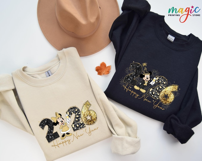 2026 Happy New Year Sweatshirt, Disneyland Christmas Sweater, Family Matching Holiday Hoodie, Xmas Mickey and Minnie Gift