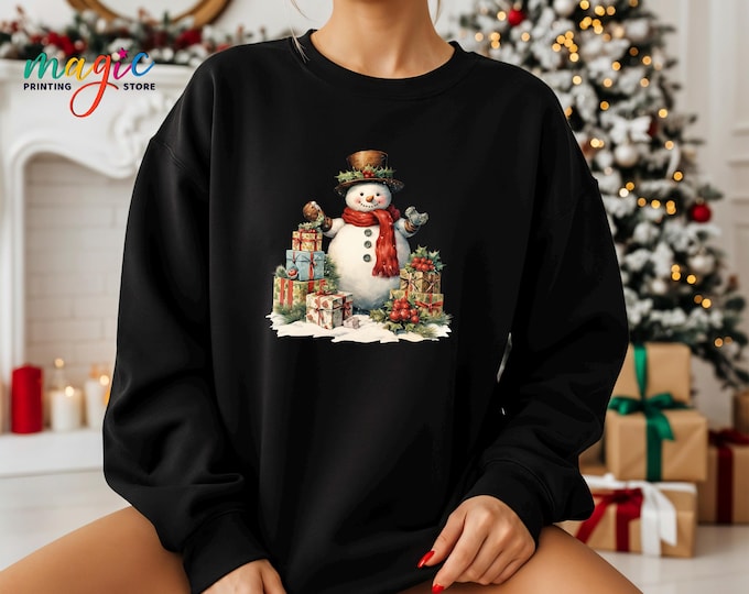 Snowman Christmas Sweatshirt, Retro Xmas Family Hoodie, Winter Sweater, Holiday Shirt for Women
