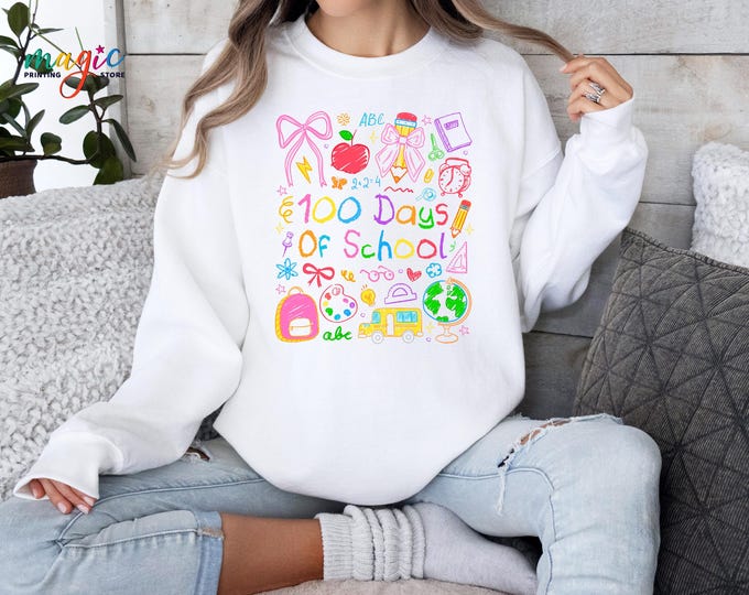 100 Days of School Sweatshirt, Teacher Team Sweater, Funny Gift For Teacher, Back To School Hoodie