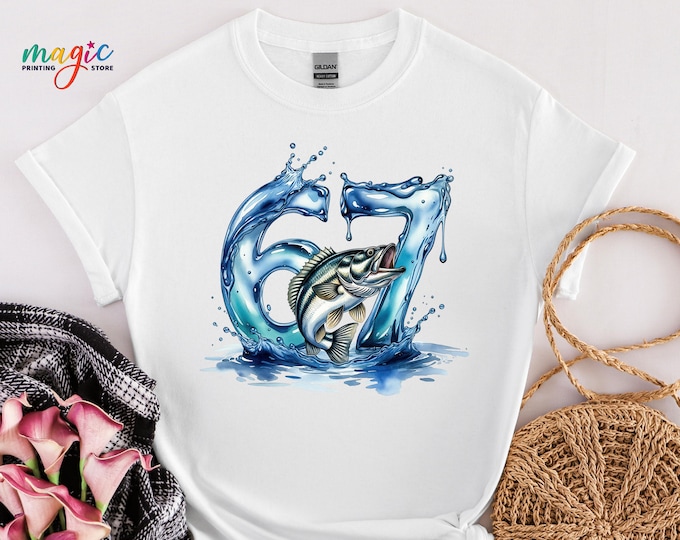 Fishing 67 Meme Shirt, Six Seven Largemouth Bass Tee, Viral Fishing Tshirt, Gen Alpha Adventure Shirt