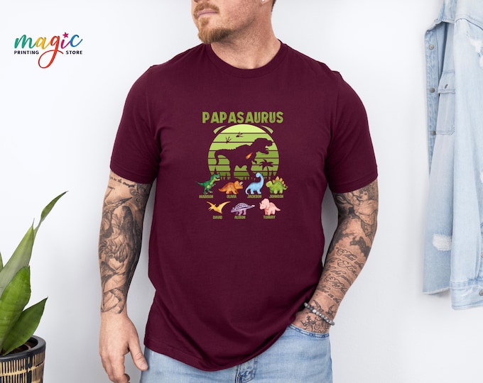 Personalized Papasaurus Shirt with Kids Names, Dinosaur Dad Gift, Father's Day Tee