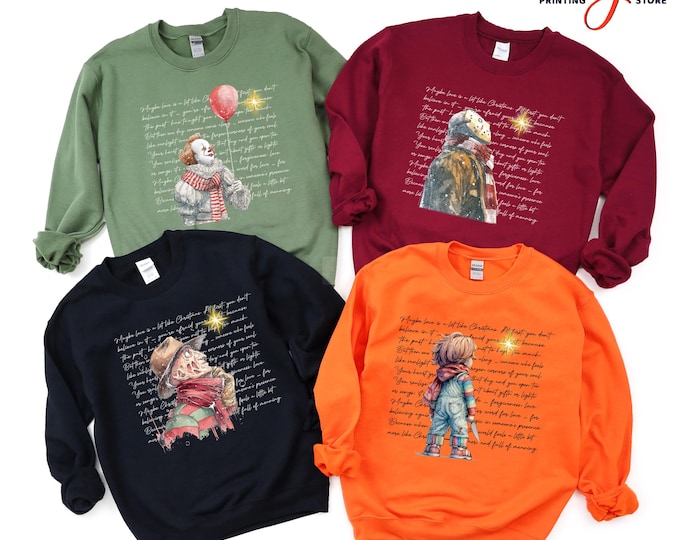 Vintage Christmas Horror Sweatshirt, Scary Movie Characters Holiday Sweater, Funny Xmas Gift