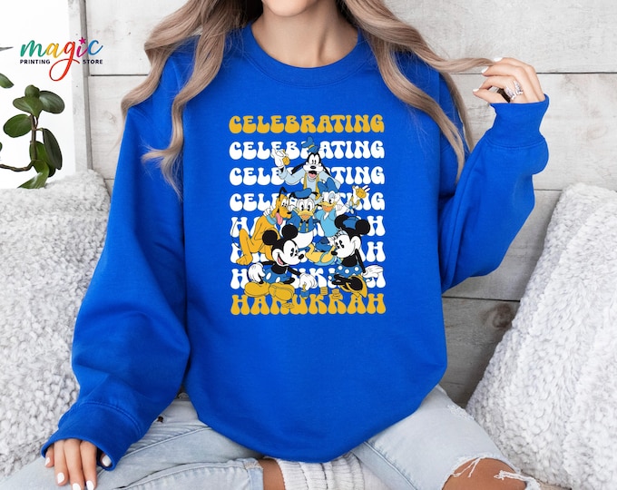 Disney Celebrating Hanukkah Sweatshirt, Mickey And Friends Hanukkah Sweater,Happy Hanukkah Sweater, Disney Jewish Sweatshirt,Gift for Jewish