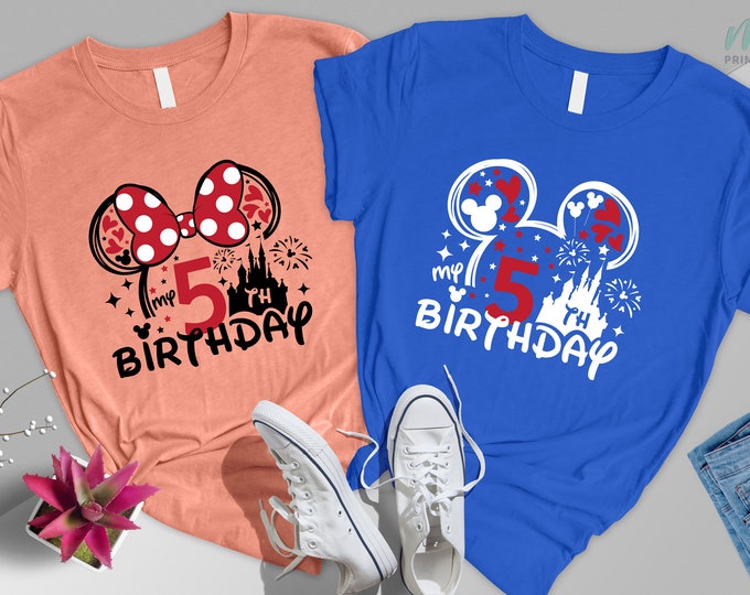 Disneyland Birthday Shirt,Fifth Birthday Shirt,Mickey Minnie Birthday Shirt,5th Birthday Tshirt,Disneyworld Birthday Shirt,Birthday Girl