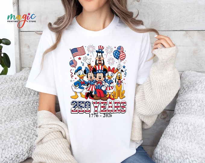 Mickey and Friends 250th Years Shirt, Patriotic Disney Tshirt, 4th of July Tee, Independence Disney Trip Shirt, Freedom Apparel
