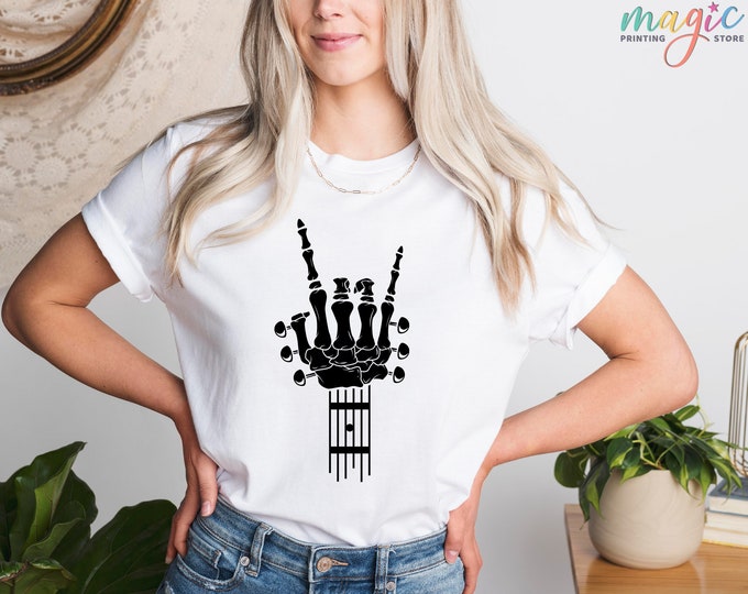 Skeleton Rock Hands Shirt, Skeleton Playing Guitar, Rock And Roll Shirt,Music Festival Shirt,Metal Music Gifts,Guitarist Gifts,Metal Fingers