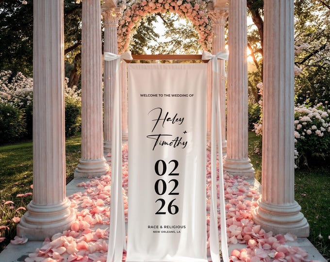 Custom Wedding Welcome Sign Fabric Banner, Personalized  Ceremony Entrance Sign, Elegant Wedding Decor
