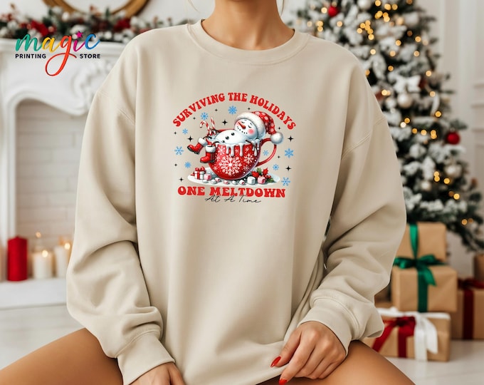 Funny Christmas Snowman Sweatshirt, Surviving the Holidays Meltdown Hoodie, Family Xmas Gift