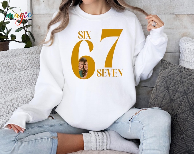 Personalized Photo Six Seven Sweatshirt, Funny Viral 6 7 Number Sweater, Funny Number Gen Z Gift