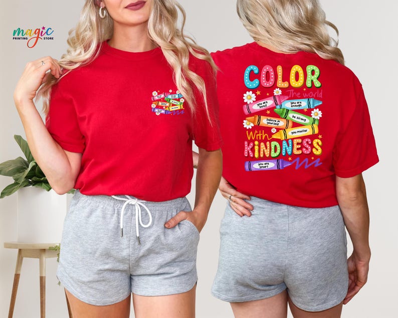 Color the World with Kindness Crayons Shirt, Colorful Teacher Shirt, Back to School Shirt, Funny Student Shirt, Be Kind Shirt, School Shirt image 4
