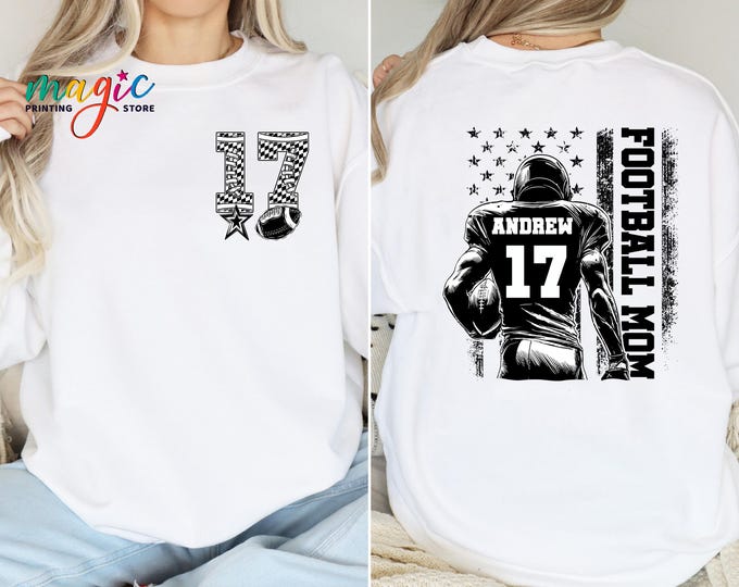 Personalized Football Mom Sweatshirt, Sports Mom Gift, Custom Name and Number Sweater, Game Day Football Shirt