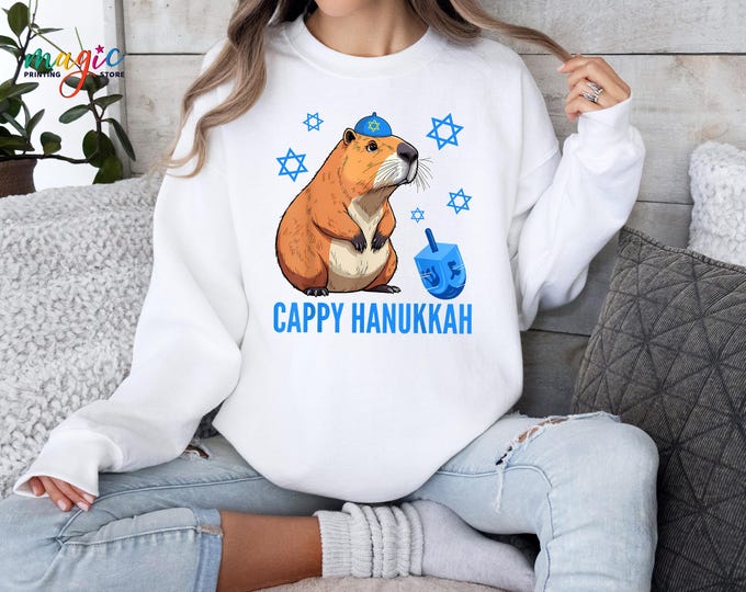 Cappy Hanukkah Sweatshirt, Capybara Hanukkah Sweater, Jewish Holiday Family Matching, Ugly Hoodie
