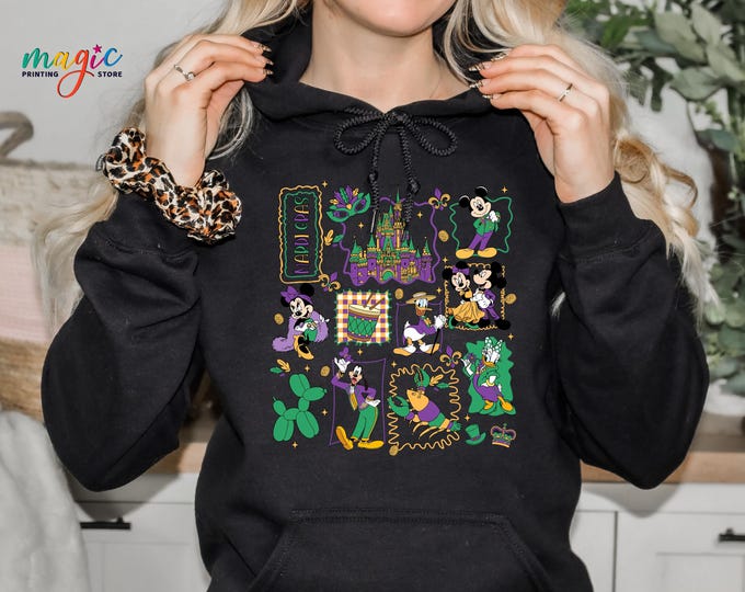 Mardi Gras Disney Character Sweathirt, Disneyland 2026 Family Vacation Sweater, Disney Mardi Gras Party