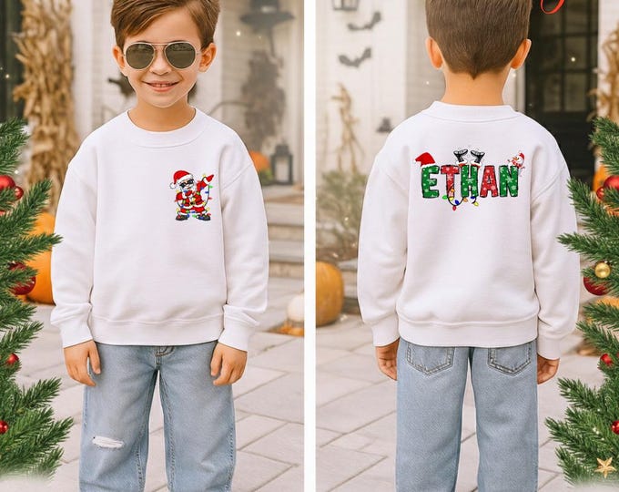Custom Name Christmas Sweatshirt, Boys Name Xmas Sweater, Personalized Alphabet Shirt