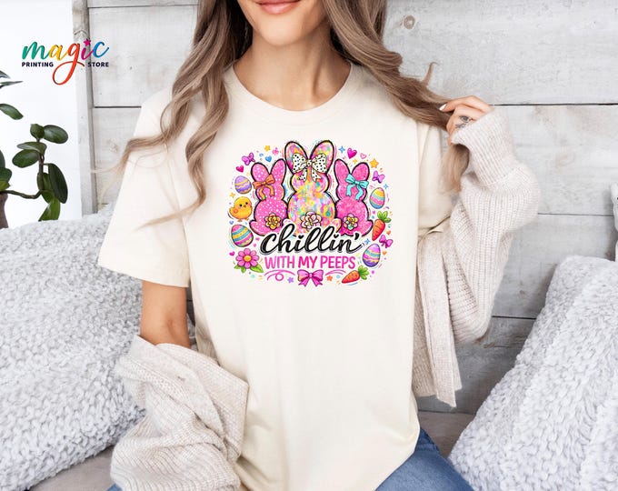 Chillin With My Peeps Shirt, Coquette Pastel Bunny Tshirt, Spring Fashion Tee, Funny Easter Shirt
