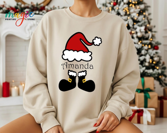 Personalized Santa Hat Sweatshirt, Christmas Family Sweater, Funny Christmas Party, Holiday Xmas Gifts